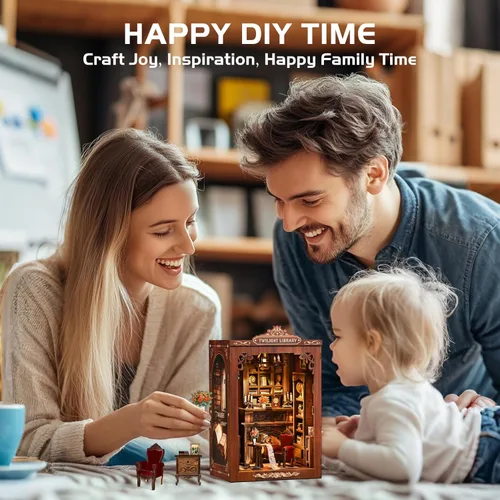 Vista 7 de Kit de rincón de lectura, casa de muñecas en miniatura DIY para adultos y adolescentes, casa diminuta de madera 3D para familia y amigos, decoración
