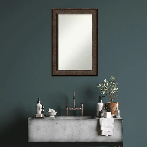 Vista 233 de Amanti Art Espejo de pared personalizado no biselado (25 x 25 pulgadas), marco de bronce acentuado, varios tamaños personalizados, espejo de baño