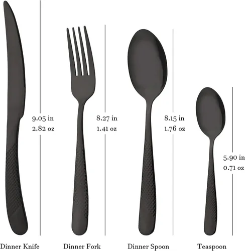 Vista 2 de Juego de cubiertos negros para 4, 16 piezas de acero inoxidable 18/0, multiusos, para el hogar, cocina, restaurante, hotel, utensilios de vajilla