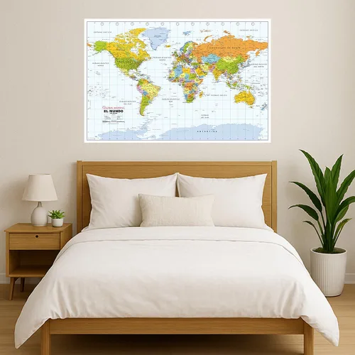 Vista 2 de Mapa político del mundo, mapa político del mundo, idioma español - 40.75 x 27 pulgadas - Papel - Tubo plano