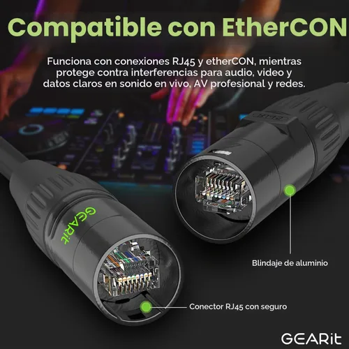 Vista 6 de GEARit Cable Ethercon CAT6 blindado (3 pies) de audio profesional e iluminación RJ45 EtherCON Cable compatible con EtherCON para estudio, escenario