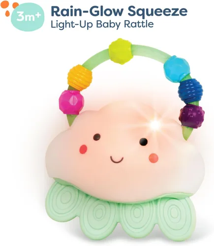 Vista 3 de B. toys Baby Rattle, Rain-Glow Squeeze Teether Toy