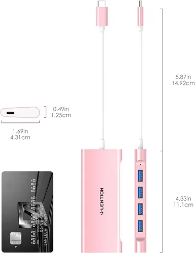 Vista 9 de LENTION 5-in-1 USB-C Hub, 4 USB3.0, 60W Charging, Multiport Adapter Ideal for Work & Study, Stable Driver 3.0 Certified, Compatible with macOS