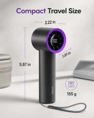 Vista 2 de SOTHING Ventilador de mano portátil - Ventilador turbo de mano de 15000 RPM para viajes con alta velocidad, batería de 11 horas de duración