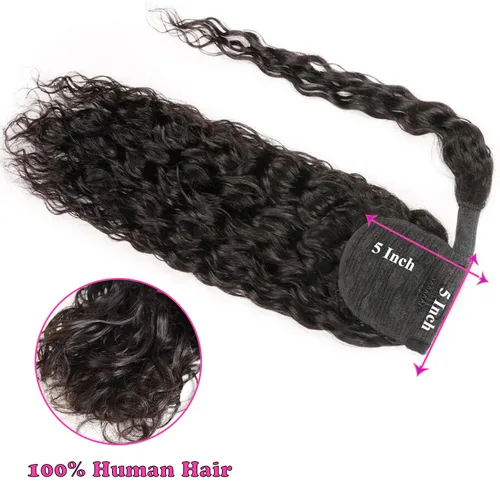 Vista 3 de Extensiones de cabello con ondas de agua para cola de caballo, trenzado humano, pegamento mágico Pony, extensiones de cabello humano brasileño