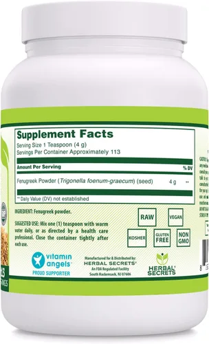 Vista 2 de Herbal Secrets Suplemento en polvo de fenogreco 16 oz (454 G) 113 porciones Sin OMG Sin gluten Fabricado en Estados Unidos