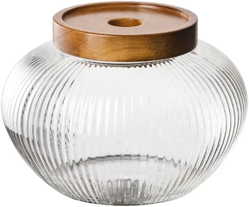Vista 7 de Tarro de vidrio para dulces Recipiente de almacenamiento de alimentos Tarro para té y granos de café con tapa de madera sellada, 13oz, 400ml