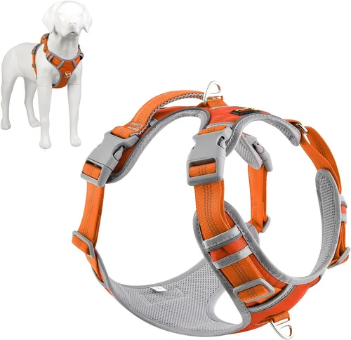Vista 10 de Plutus Pet Arnés para perro sin tirones, liberación en el cuello, arnés reflectante ajustable para perro, asa de fácil control para caminar