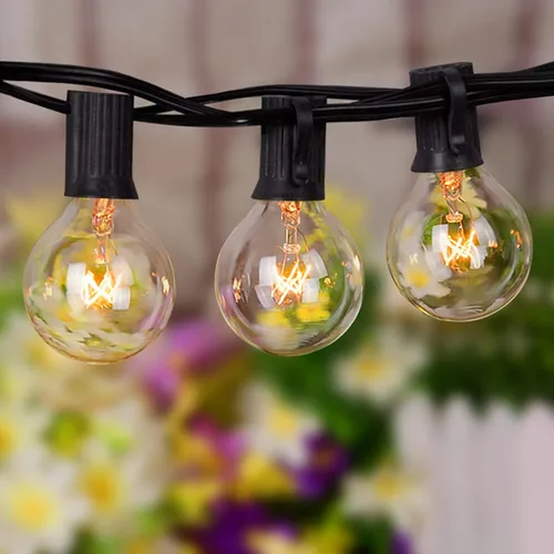 Vista 8 de SUNSGNE Guirnalda de luces de patio G40 impermeable de 100 pies para exteriores con 105 bombillas Edison transparentes, luces de globo para 24.9 ft
