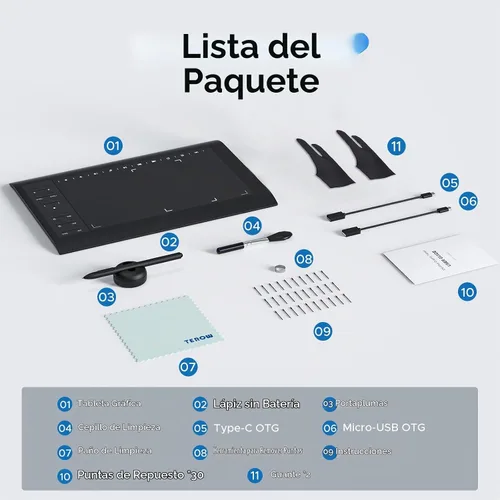 Vista 6 de Tableta de dibujo gráfico, tabletas grandes de 10 x 6 pulgadas con lápiz de nivel 8192 para PC y computadora, 12 teclas de acceso rápido