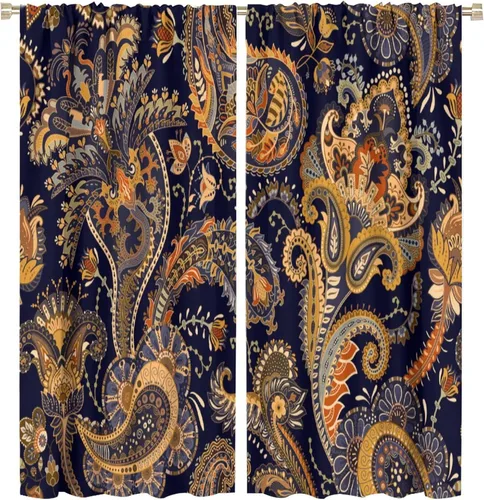 Vista 252 de Cortinas opacas con estampado de flores de cachemira, estampado de cachemira sobre fondo blanco, para decoración del hogar, cocina, restaurante
