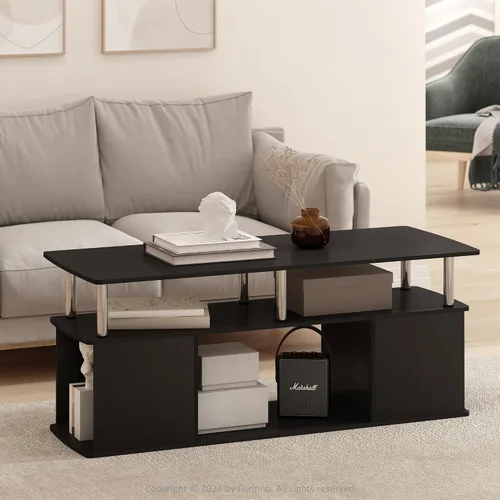 Vista 9 de Furinno Jaya - Mesa auxiliar rectangular moderna con estante abierto, mesa auxiliar con almacenamiento lateral, para sala de estar, dormitorio, Pino