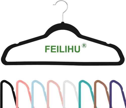 Vista 5 de Perchas de Terciopelo para Ropa (Paquete de 50) Resistentes y Duraderas Perchas para Trajes Perchas de Colores Vibrantes Ligeras que Ahorran Espacio