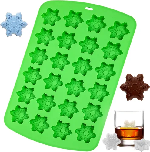 Vista 8 de Webake Molde de cubitos de hielo de copo de nieve de silicona con 24 cavidades, bandeja de cubitos de hielo de Navidad, moldes de copo de nieve