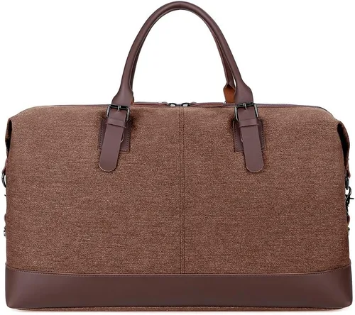 Vista 2 de Bolso de viaje de gran capacidad para hombre, bolso cruzado de fin de semana, bolso de mensajero de hombro para hombre, bolso de lona, marrón