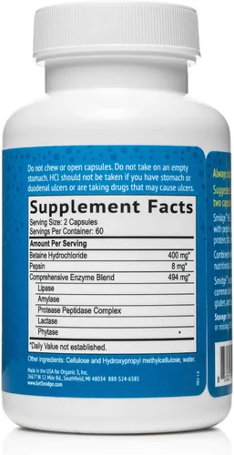 Vista 3 de Smidge™ HCl + Enzimas – Digestión – 120 Cápsulas