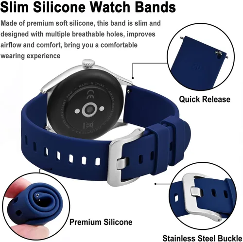 Vista 66 de BISONSTRAP Correas de reloj de silicona, correas de reloj delgadas con liberación rápida, 0.787 in, negro con hebilla negra