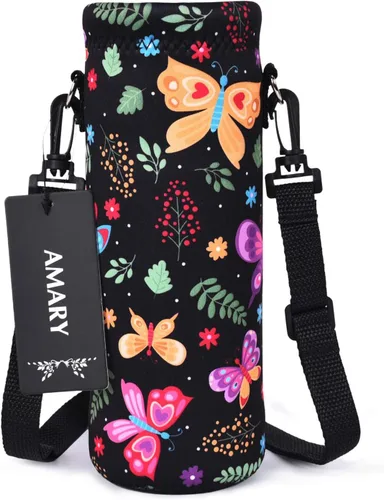 Vista 26 de AMARY Bolsa de neopreno para botella de agua de 33.8 fl oz con correa ajustable para el hombro, cubierta aislada para botellas de acero Aves