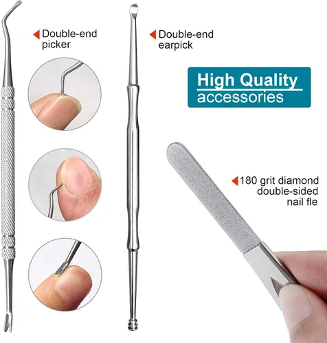 Vista 6 de SGNEKOO - Juego de 8 piezas de cortaúñas para la familia, kit profesional de manicura de acero inoxidable con herramienta de uñas encarnadas, lima
