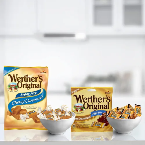 Vista 6 de Needzo Werther's Original - Paquete de caramelos masticables sin azúcar y caramelo de chocolate, bolsa compartible con caramelos envueltos