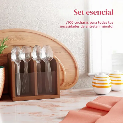 Vista 4 de Prestee Paquete de 100 cucharas de plástico transparente a granel, cucharas de plástico resistentes de 6 pulgadas para bodas, fiestas y eventos