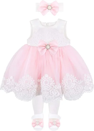 Vista 3 de Taffy - Vestido de princesa bordado para recién nacido, 6 piezas, color rosa, Rosado