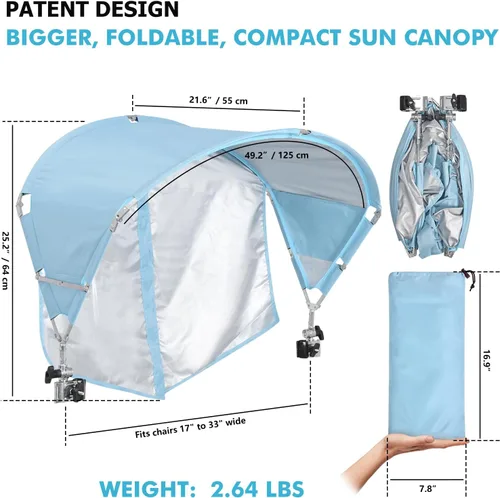Vista 2 de Toldo Universal para Silla con Sombrilla, Protección Solar UPF 50+ con Abrazadera Ajustable, Compatible con la Mayoría de Marcas de Sillas de Playa