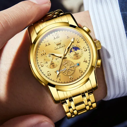 Vista 4 de OUPINKE Reloj para hombre analógico de cuarzo de acero inoxidable, impermeable, luminoso, fase lunar, cronógrafo, vestido de negocios de lujo