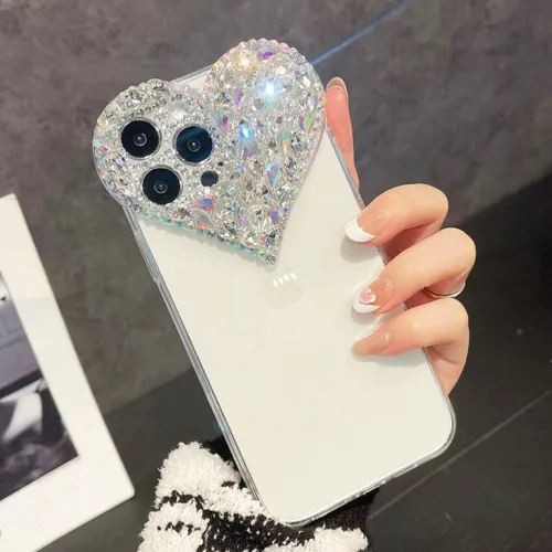 Vista 9 de Funda protectora compatible con iPhone 12 para mujeres y niñas, con diamantes de imitación 3D con diamantes de imitación de lujo, bonita funda