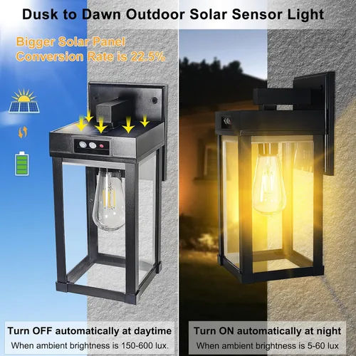 Vista 2 de CYHKEE Luces Solares de Pared al Aire Libre Impermeables con 3 Modos de Iluminación y Sensor de Movimiento, Luminaria Exterior de Porche