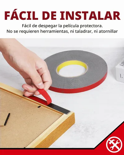 Vista 4 de HitLights Cinta de doble cara resistente, 1/2 pulgada x 50 pies, cinta adhesiva de montaje impermeable, fuerte cinta de espuma de doble adherencia