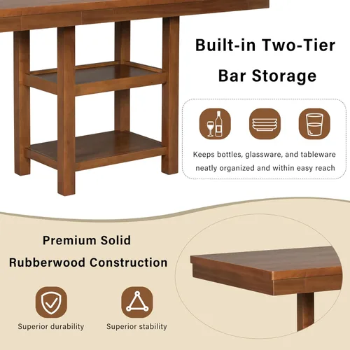 Vista 5 de JIVOIT Farmhouse 6 Piece Dining Table Set, Counter Height Table Set with 4 Chairs and a Bench, Rubber Wood Expandable Bar Table Set with Rivet Gris-3
