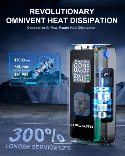 Vista 5 de Inflador de neumáticos, compresor de aire portátil, bomba de aire de 150 PSI, neumáticos portátiles con medidor de presión, inflador de neumáticos