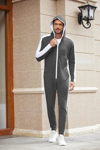 Vista 3 de COOFANDY Enterizo con capucha para hombre, overol con cremallera completa y bolsillos tipo canguro, talla XXL