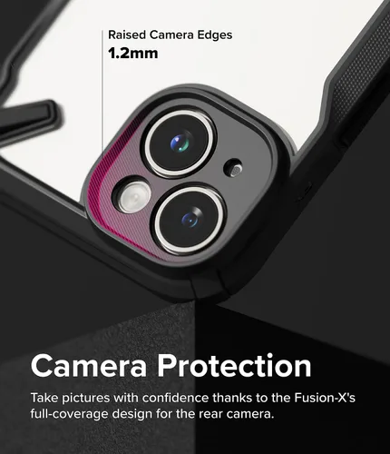 Vista 4 de Ringke Fusion-X [recortes precisos para lentes de cámara] compatible con iPhone 15 Plus, parachoques aumentado, parte trasera dura, resistente, Negro