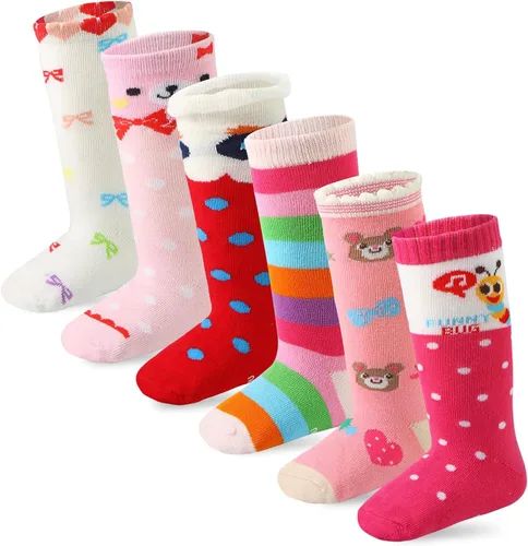 Vista 5 de 6 pares de calcetines de agarre alto hasta la rodilla para niña, calcetines escolares antideslizantes para niños y niñas