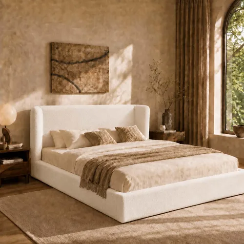 Vista 12 de Anwick Marco de cama King Cloud con cabecero, plataforma tapizada Blanco crema