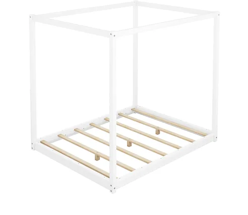 Vista 6 de Harper & Bright Designs Cama Queen con dosel de madera con 4 paneles de póster, marco de cama Queen con soporte de listones de madera maciza, cama