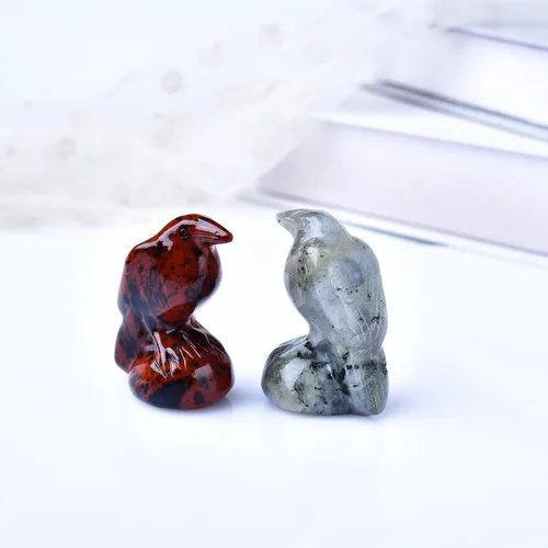 Vista 6 de Piedra lunar de cuervo de cristal natural de 2 pulgadas, escultura hecha a mano, estatua de bolsillo de guardián de la suerte, piedra curativa