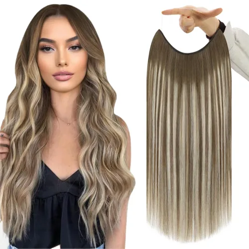 Vista 44 de Fshine - Extensiones de cabello con hilo invisible de 12 pulgadas, color rubio ceniza con reflejos de rubio decolorado, pieza de cabello humano real