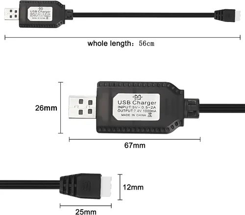 Vista 5 de MEIRIYFA Cable cargador USB de batería Lipo de 7.4V 1A, cable XH-3P 2S, conector de cable de carga USB, enchufe y luz indicadora LED para RC Car