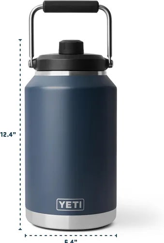 Vista 5 de YETI Rambler - Jarra de galón 2.0, aislada al vacío, a prueba de fugas, acero inoxidable con tapa magnética, color verde bosque negro