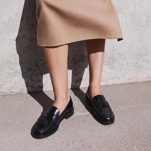 Vista 3 de C.Paravano Mocasines Penny de cuero genuino para mujer, mocasines planos Negro