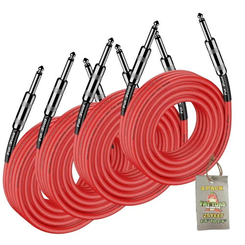 Vista 10 de Fat Toad Cables de altavoz de 25 pies de 1/4 pulgadas (serie Rojo-Flexpro), paquete de 2 cables de audio para DJ con conectores macho Jack, cable