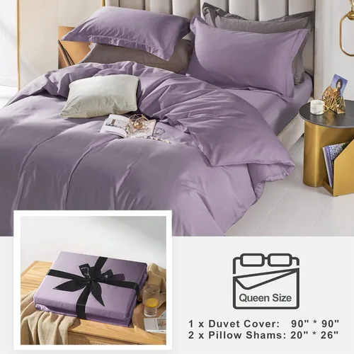 Vista 6 de MILDLY Juego de funda de edredón 100% algodón de fibra larga tamaño queen, juegos de funda de edredón, ropa de cama ultra suave de 3 piezas