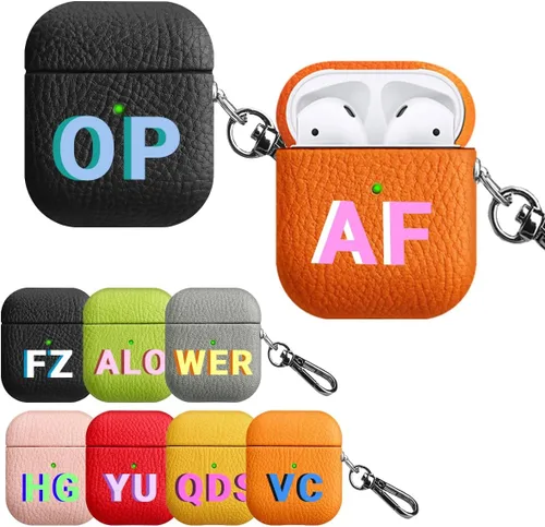 Vista 18 de Funda personalizada con nombre para AirPods Pro, añade tus propias iniciales personalizadas, monograma, funda de lujo de cuero vegano para Air Pods
