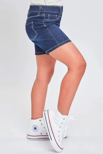 Vista 3 de YMI Pantalones cortos de mezclilla de tiro medio para niñas pequeñas
