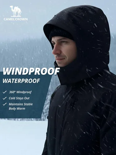 Vista 3 de CAMEL CROWN Chaqueta de Esquí de Invierno para Hombre Abrigos de Nieve de Montaña Impermeable Capucha Desmontable Resistente al Viento Chaquetas