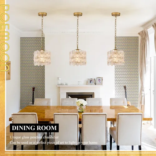 Vista 8 de Lámpara colgante de cristal dorado, paquete de 1 lámpara colgante de techo pequeña con flores modernas, 1 luz para cocina, isla, fregadero, comedor