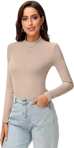 Vista 3 de 3 piezas de camisas de cuello alto falso para mujer, manga larga, ajustadas, elásticas, básicas, ligeras, sin botones